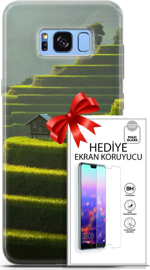 Samsung Galaxy S8 Plus Kılıf Orijinal Seri Fantasy 23 Çay Tarlası Telefon Kabı Ve Ekran Koruyucu