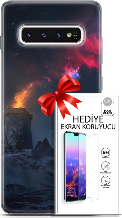 Samsung Galaxy S10 Kılıf Orijinal Seri Fantasy 28 Kuzey Işıkları İz Bırakmayan Kılıf + Ön Ekran Koruyucu