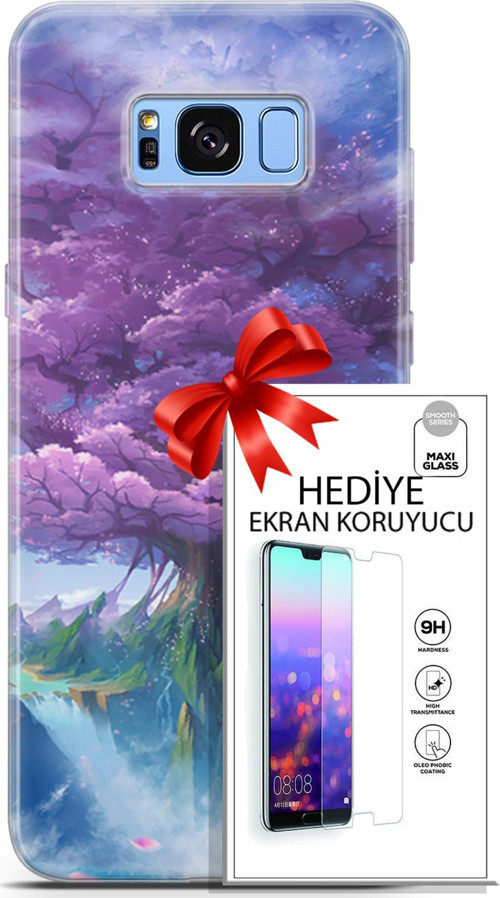 Samsung Galaxy S8 Plus Kılıf Orijinal Seri Fantasy 27 Bahar Ağaç Lazer Kesim Silikon Ekran Koruyucu