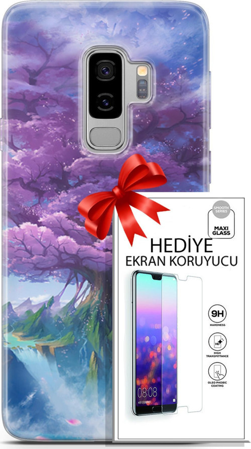 Samsung Galaxy S9 Plus Kılıf Orijinal Seri Fantasy 27 Bahar Ağaç Lazer Kesim Silikon Ekran Koruyucu