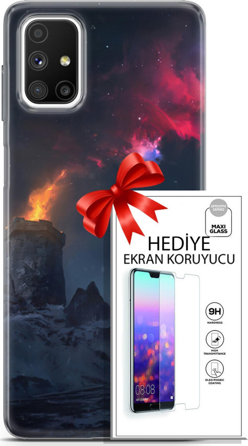 Samsung Galaxy M51 Kılıf Orijinal Seri Fantasy 28 Kuzey Işıkları İz Bırakmayan Kılıf + Ön Ekran Koruyucu