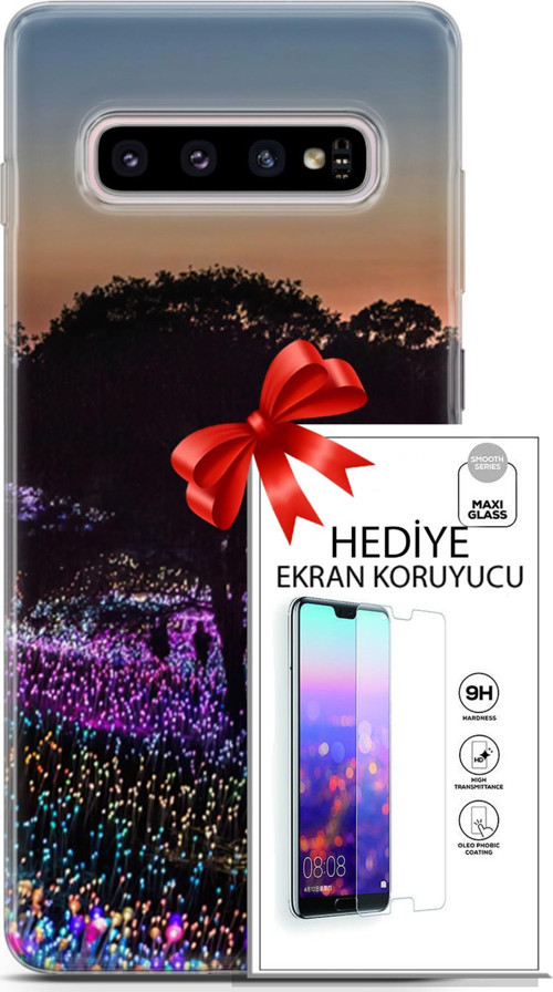 Samsung Galaxy S10 Plus Kılıf Orijinal Seri Fantasy 11 Işıltılı Brookgreen 4K Baskılı Kılıf + Ekran Koruyucu