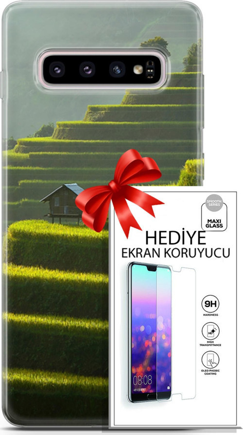 Samsung Galaxy S10 Plus Kılıf Orijinal Seri Fantasy 23 Çay Tarlası Telefon Kabı Ve Ekran Koruyucu
