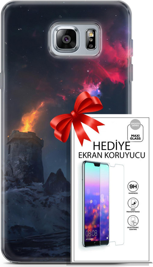 Samsung Galaxy Note 5 Kılıf Orijinal Seri Fantasy 28 Kuzey Işıkları İz Bırakmayan Kılıf + Ön Ekran Koruyucu