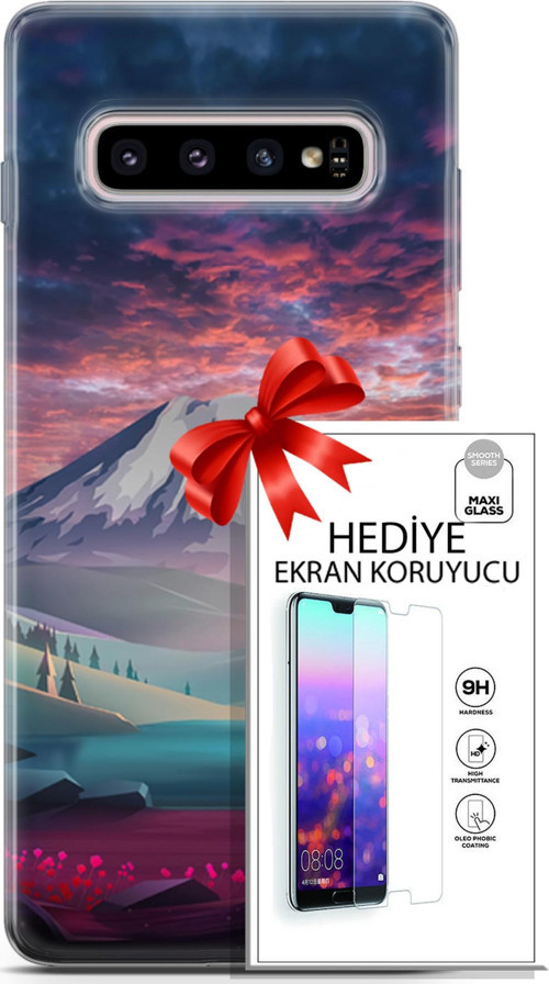 Samsung Galaxy S10 Plus Kılıf Orijinal Seri Fantasy 14 Karlı Dağ Cover Kılıf + Ön Ekran Koruyucu