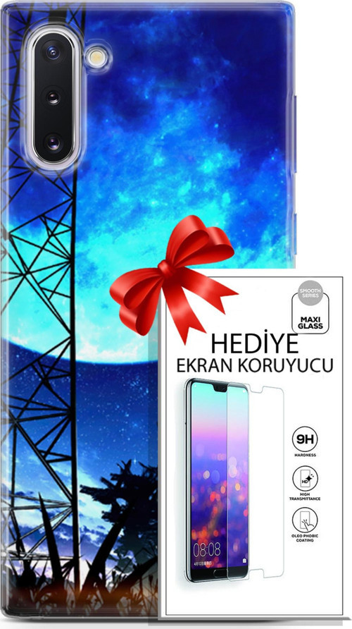 Samsung Galaxy Note 10 Kılıf Orijinal Seri Fantasy 24 Mavi Ay Darbe Emici Kılıf + Ekran Koruyucu