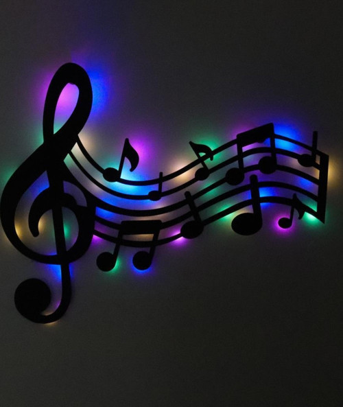 Işıklı Sol Anahtarı ve Notalar Müzik Temalı Tablo Duvar Dekorlu Gece Lambası