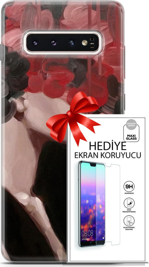Samsung Galaxy S10 Kılıf Orijinal Seri Soul 19 Kırmızı Pembe Siyah Tam Koruma Kılıf + Ekran Koruyucu