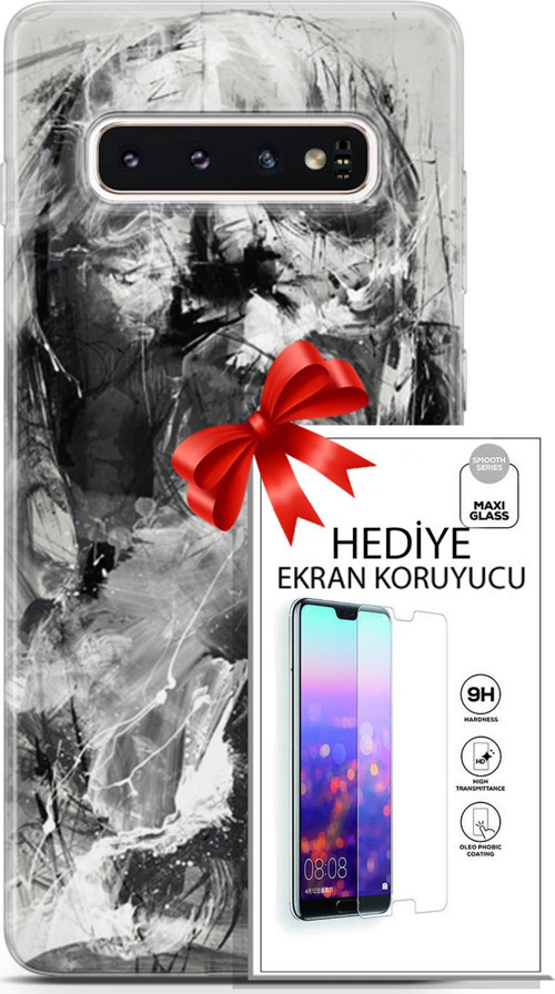 Samsung Galaxy S10 Kılıf Orijinal Seri Soul 30 Siyah Beyaz Kenarları Şeffaf Kapak Ve Ekran Koruyucu