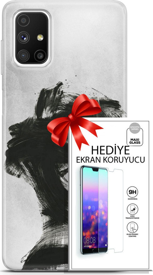 Samsung Galaxy M51 Kılıf Orijinal Seri Soul 05 Karakalem Koruma Kılıfı + Ekran Koruyucu