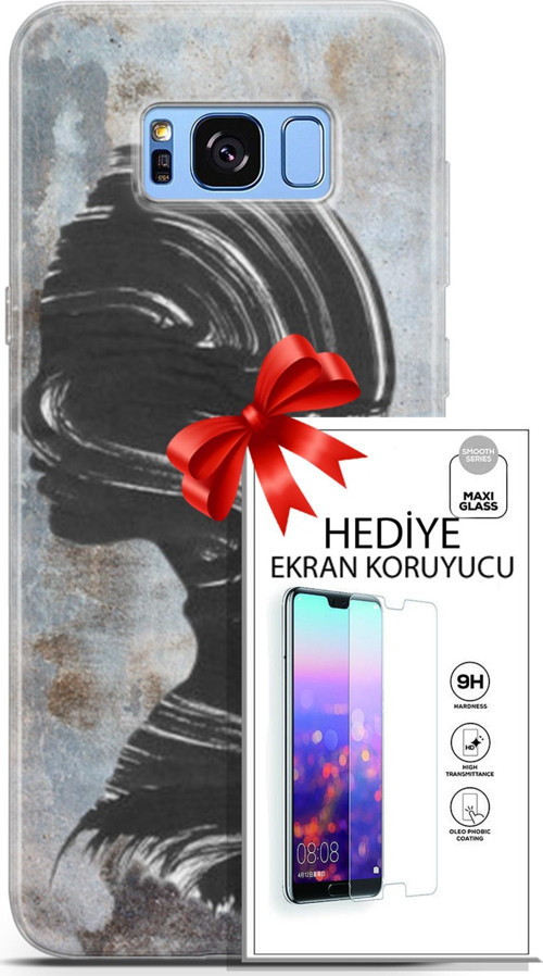 Samsung Galaxy S8 Plus Kılıf Orijinal Seri Soul 18 Silüet Parlak Kılıf + Ekran Koruyucu Full Koruma