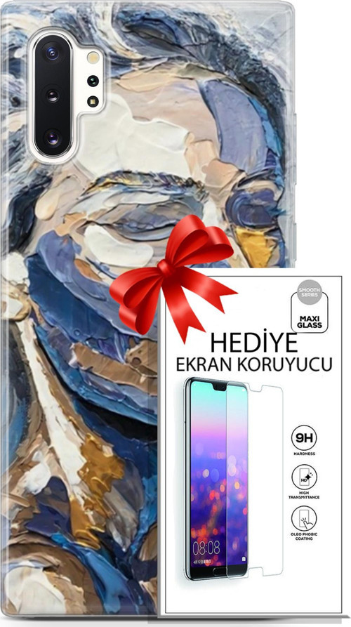 Samsung Galaxy Note 10 Plus Kılıf Orijinal Seri Soul 06 Mavi Yüz Koruyucu Kapak Ekran Koruyucu