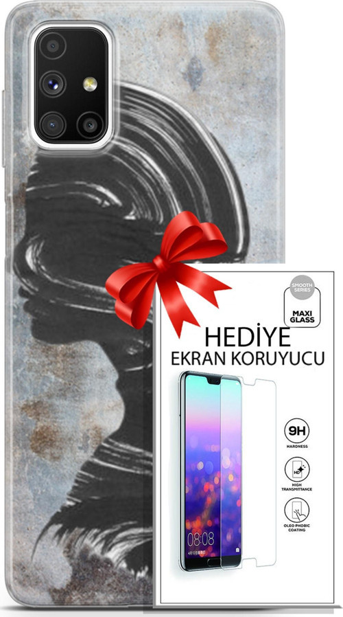 Samsung Galaxy M51 Kılıf Orijinal Seri Soul 18 Silüet Parlak Kılıf + Ekran Koruyucu Full Korumake