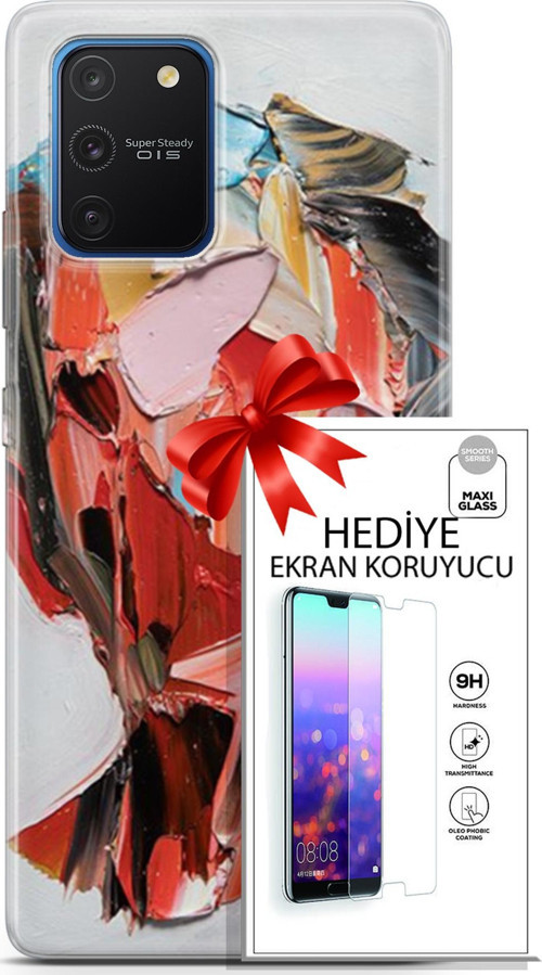 Samsung Galaxy S10 Lite Kılıf Orijinal Seri Soul 09 Pembe Kırmızı Mavi Uv Kılıf Ve Ekran Koruyucu