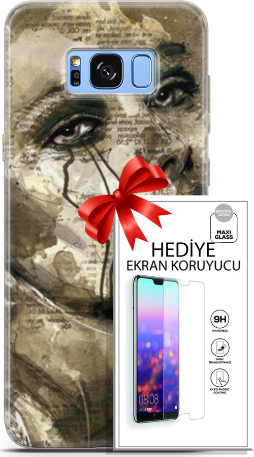 Samsung Galaxy S8 Plus Kılıf Orijinal Seri Soul 17 Ağlayan Yüz Yumuşak Kılıf + Ekran Koruyucu