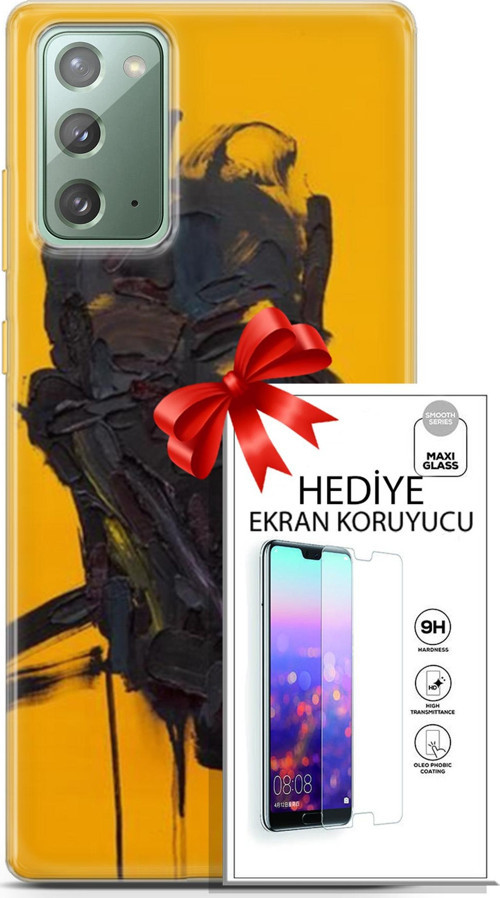 Samsung Galaxy Note 20 Kılıf Orijinal Seri Soul 07 Sarı Siyah Desenli Kılıf + Ön Ekran Koruyucu
