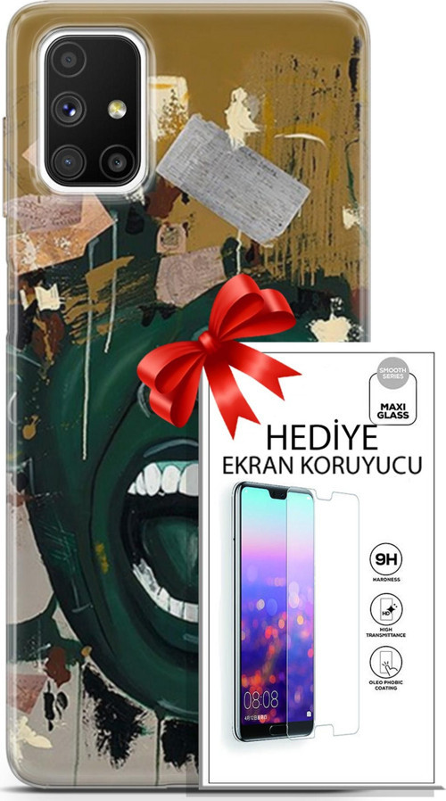 Samsung Galaxy M51 Kılıf Orijinal Seri Soul 15 Koyu Yeşil Kalın Silikon + Ekran Koruyucu