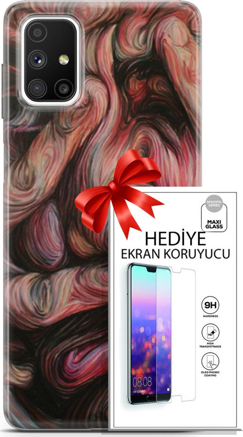 Samsung Galaxy M51 Kılıf Orijinal Seri Soul 27 Dağılmış Surat Lazer Kesim Silikon Ekran Koruyucu