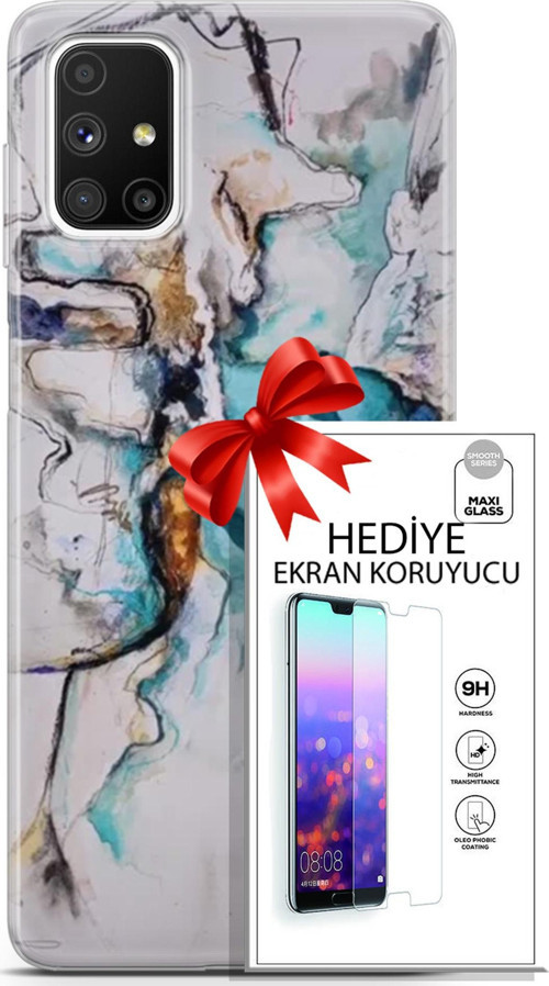 Samsung Galaxy M51 Kılıf Orijinal Seri Soul 11 Turkuaz 4K Baskılı Kılıf + Ekran Koruyucu Full Koruma