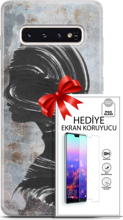 Samsung Galaxy S10 Kılıf Orijinal Seri Soul 18 Silüet Parlak Kılıf + Ekran Koruyucu Full Korumake