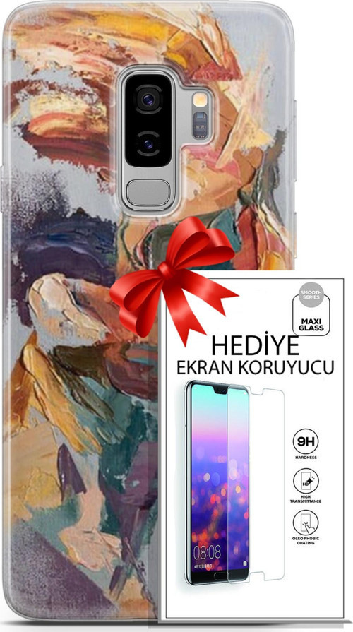 Samsung Galaxy S9 Plus Kılıf Orijinal Seri Soul 04 Soyut Silikon Kılıf + Ekran Koruyucu Full Koruma