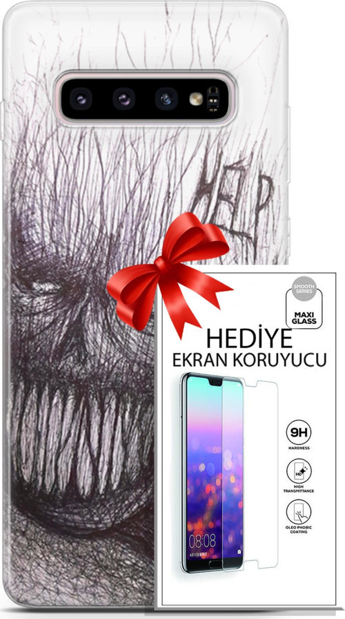 Samsung Galaxy S10 Plus Kılıf Orijinal Seri Soul 29 Şeytan Leke Tutmaz Kapak + Ekran Koruyucu