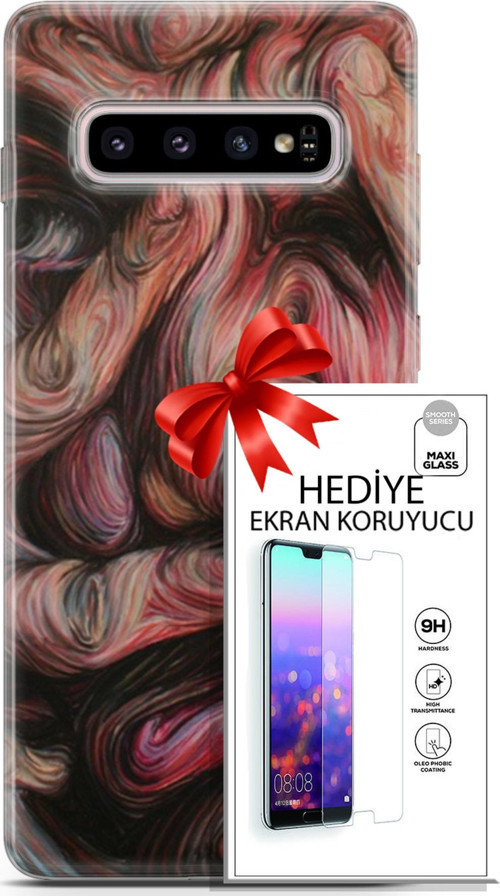 Samsung Galaxy S10 Plus Kılıf Orijinal Seri Soul 27 Dağılmış Surat Lazer Kesim Silikon Ekran Koruyucu
