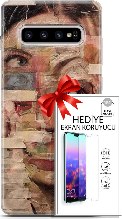 Samsung Galaxy S10 Plus Kılıf Orijinal Seri Soul 20 Yüz Göz Renkli Kılıf Ekran Koruyucu