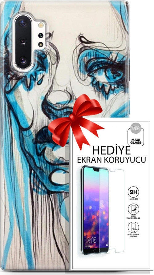 Samsung Galaxy Note 10 Plus Kılıf Orijinal Seri Soul 26 Hüzünlü Yüz Soft Kapak + Ekran Koruyucu