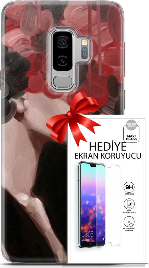 Samsung Galaxy S9 Plus Kılıf Orijinal Seri Soul 19 Kırmızı Pembe Siyah Tam Koruma Kılıf + Ekran Koruyucu