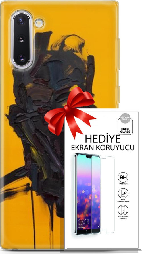 Samsung Galaxy Note 10 Kılıf Orijinal Seri Soul 07 Sarı Siyah Desenli Kılıf + Ön Ekran Koruyucu