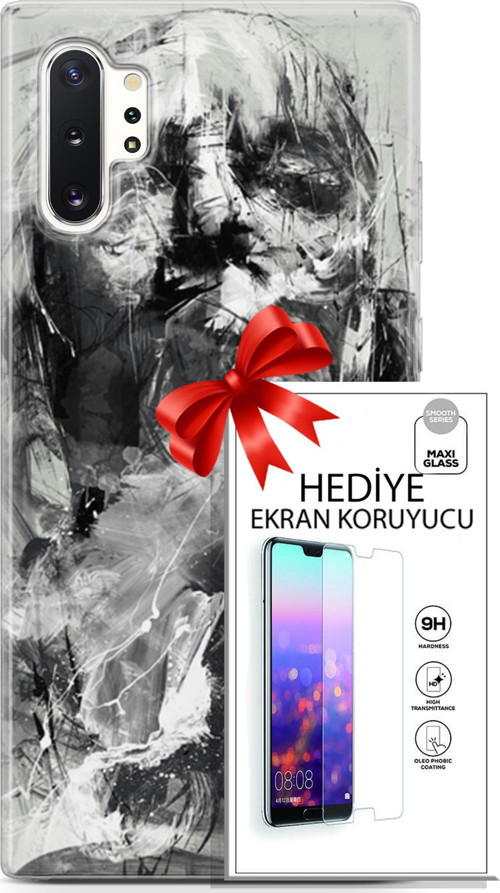 Samsung Galaxy Note 10 Plus Kılıf Orijinal Seri Soul 30 Siyah Beyaz Kenarları Şeffaf Kapak Ve Ekran Koruyucu