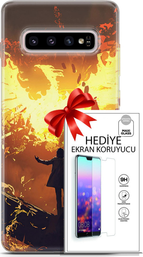 Samsung Galaxy S10 Plus Kılıf Orijinal Seri Neo 13 Mor Panter Fortnite Case Kapak Ekran Koruyucu