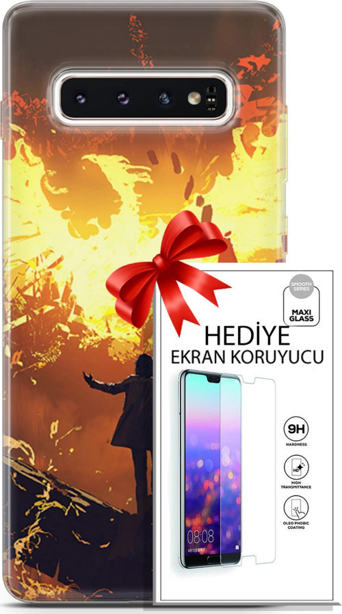 Samsung Galaxy S10 Kılıf Orijinal Seri Neo 13 Mor Panter Fortnite Case Kapak Ekran Koruyucu