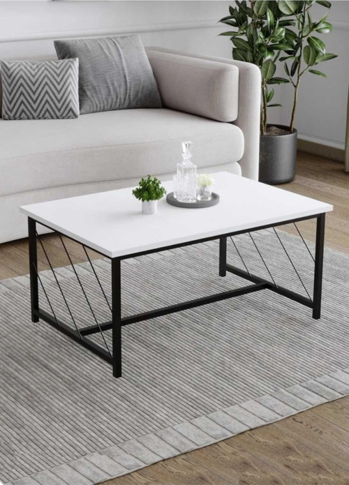 Düz Kesim Sehpa ,60X90 Metal Ayaklı Masa , Orta Sepha , Beyaz ,Dekoratif Orta Sehpa