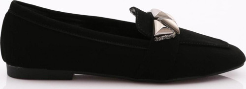 Kadın Silver Taş Metal Tokalı Loafer Siyah Velvet 61122534