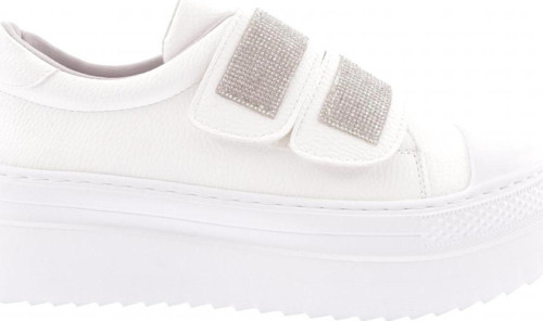 Kadın 2 Cırtlı Bantları Silver Taşlı Kalın Taban Sneaker Ayakkabı Beyaz Dolce 910921097
