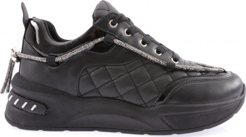 Kadın Silver Taş İp Detaylı Bağcıklı Sneakers Ayakkabı Siyah Kapitone 1232831