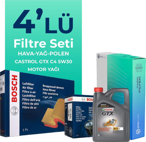 Dacia Lodgy 1.5 Dizel Filtre Bakım Seti Castrol Motor Yağlı (2012-2020) 4 Lü