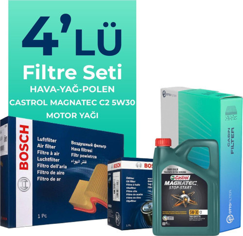 Peugeot 206 1.6 Benzin 88 Beygir Filtre Bakım Seti Castrol Motor Yağlı (1999-2001) 4 Lü