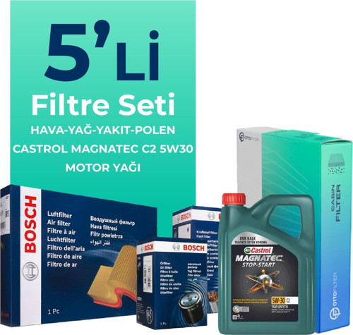 Citroen C4 Picasso 1.6 Dizel Filtre Bakım Seti Castrol Motor Yağlı (2014-2018) 5 Li