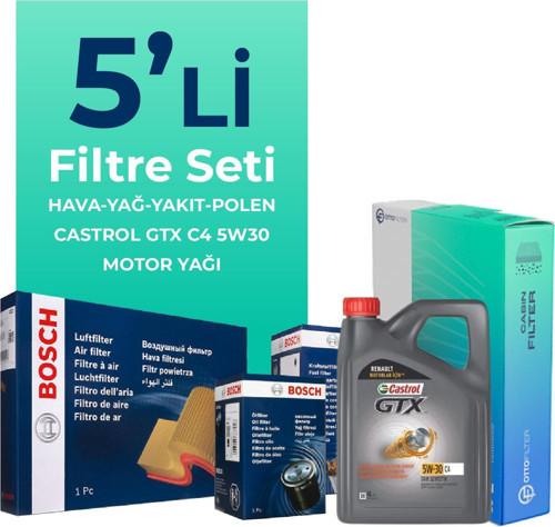 Renault Kadjar 1.5 Dizel Filtre Bakım Seti Castrol Motor Yağlı (2015-2018) 5 Li