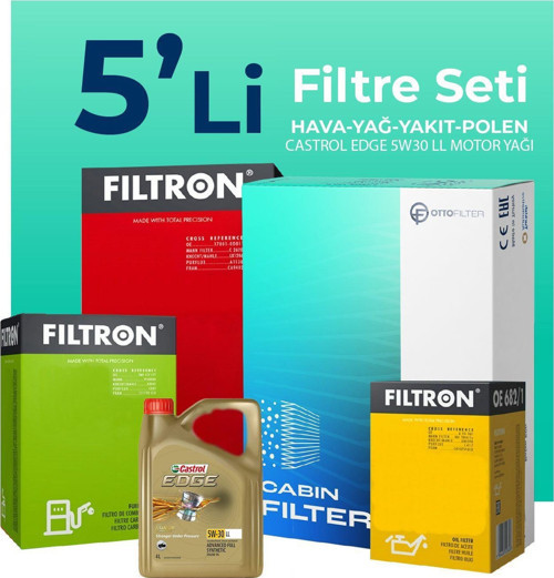 BMW 1.16D Filtre Bakım Seti Castrol Motor Yağlı (2015-2019) 5 Li