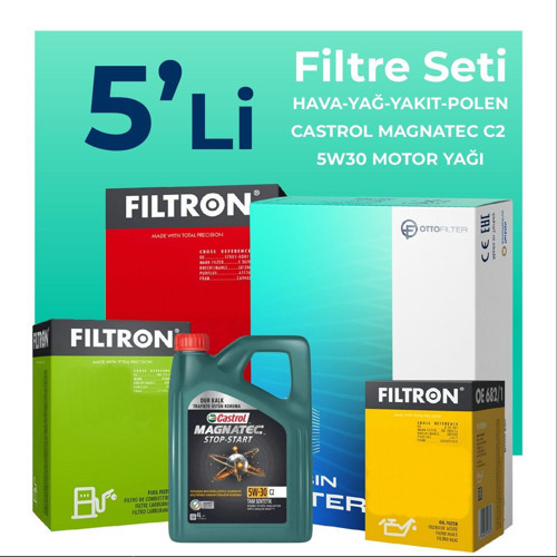 Toyota Auris 1.4 Dizel Filtre Bakım Seti Castrol Motor Yağlı (2013-2018) 5 Li