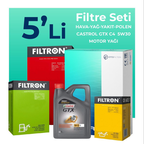 Renault Symbol 1.5 Dizel Filtre Bakım Seti Castrol Motor Yağlı (2009-2013) 5 Li
