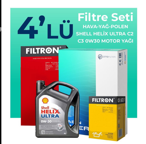 Peugeot 2008 1.6 Benzin Vti Filtre Bakım Seti Shell Motor Yağlı (2013-2018) 4 Lü
