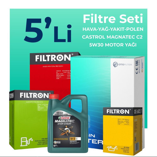 Toyota Auris 1.4 Dizel Filtre Bakım Seti Castrol Motor Yağlı (2006-2010) 5 Li