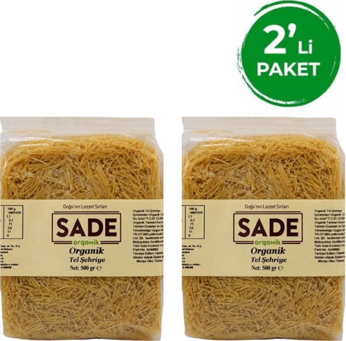 Sade Organik Tel Şehriye 500 Gr 2'Li Paket