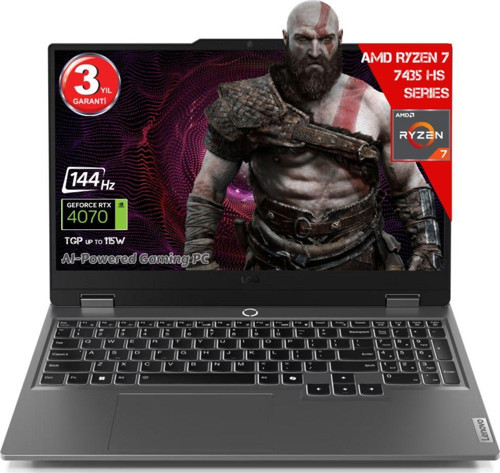 Loq 15ARP9 Amd Ryzen 7-7435HS 12GB Ddr5 512GB SSD RTX4070 8gddr6 15.6 IPS 144Hz Fhd Freedos 83JC00FGTR Dizüstü Bilgisayar (Yapay Zeka Destekli)