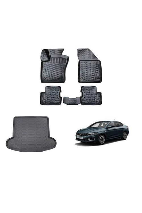 Fiat Egea 3D Paspas 3D Bagaj Havuzu Sedan 2015-2020 Arası Siyah Set